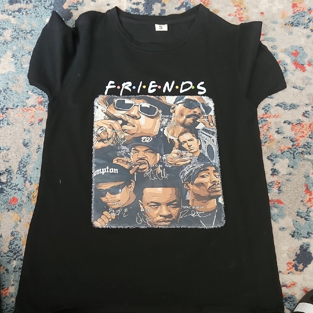 Black Graphic T-Shirt with Friends Design